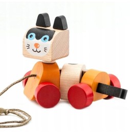 Wooden Pull Cat Toy for Kids