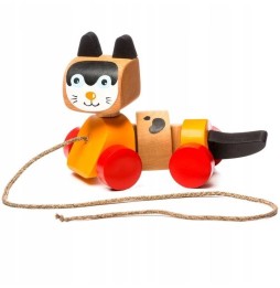 Wooden Pull Cat Toy for Kids