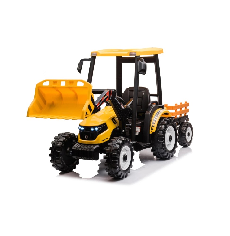 Mega tractor D68 cu remorcă galben pentru copii