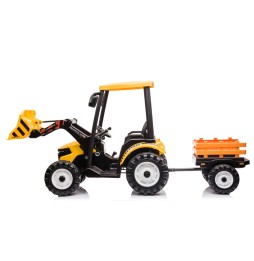 Mega tractor D68 cu remorcă galben pentru copii