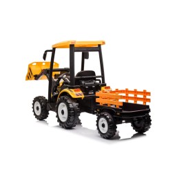 Mega tractor D68 cu remorcă galben pentru copii