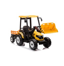 Mega tractor D68 cu remorcă galben pentru copii