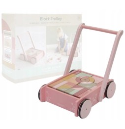 Little Dutch pink push cart with blocks