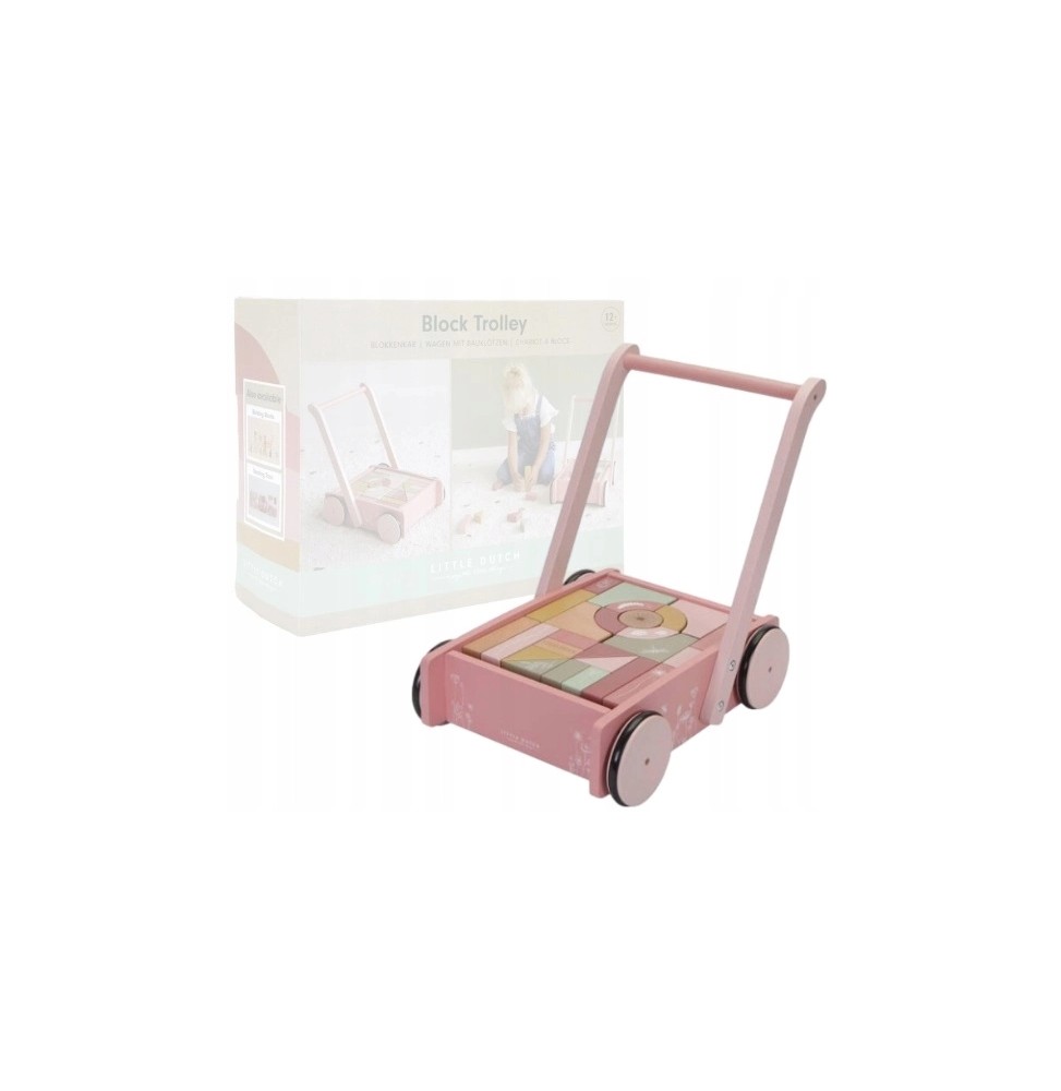 Little Dutch pink push cart with blocks