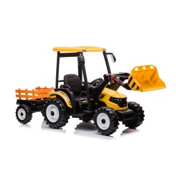 Mega tractor D68 cu remorcă galben pentru copii