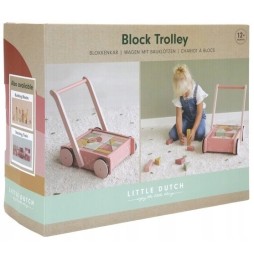 Little Dutch pink push cart with blocks