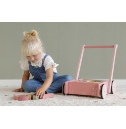 Little Dutch pink push cart with blocks