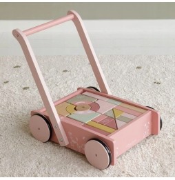 Little Dutch pink push cart with blocks