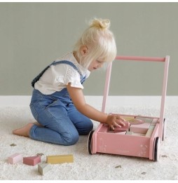 Little Dutch pink push cart with blocks