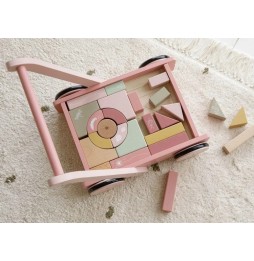 Little Dutch pink push cart with blocks