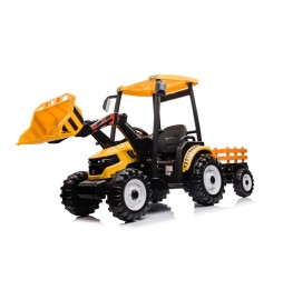 Mega tractor D68 cu remorcă galben pentru copii