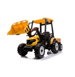 Mega tractor D68 cu remorcă galben pentru copii