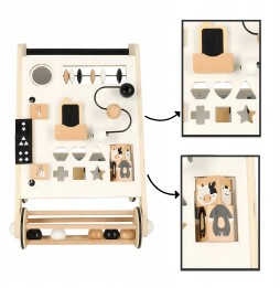 Drewniany chodzik dla dziecka z tablicą manipulacyjną
