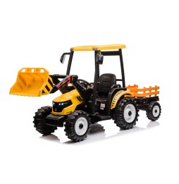 Mega tractor D68 cu remorcă galben pentru copii