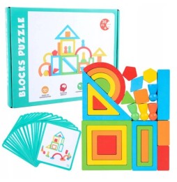 Cuburi din lemn puzzle Montessori