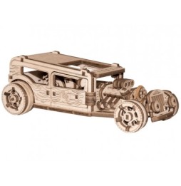 Drewniane puzzle mechaniczne 3D - Samochód Hot Rod