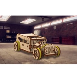 Drewniane puzzle mechaniczne 3D - Samochód Hot Rod