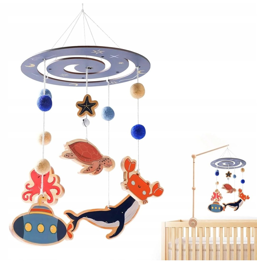 Wooden Crib Mobile with Sea Creatures