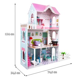 Pink Wooden Dollhouse with Furniture and Garden