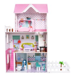 Pink Wooden Dollhouse with Furniture and Garden