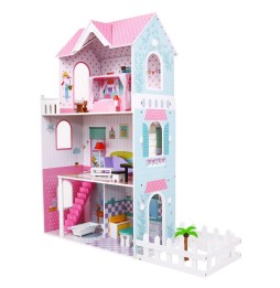 Pink Wooden Dollhouse with Furniture and Garden