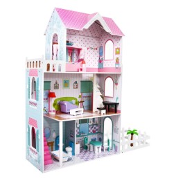 Pink Wooden Dollhouse with Furniture and Garden