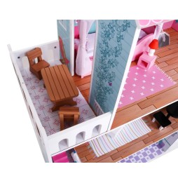 Pink Wooden Dollhouse with Furniture and Garden