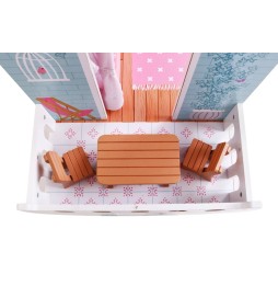 Pink Wooden Dollhouse with Furniture and Garden