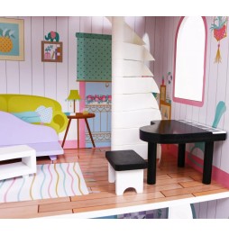 Pink Wooden Dollhouse with Furniture and Garden