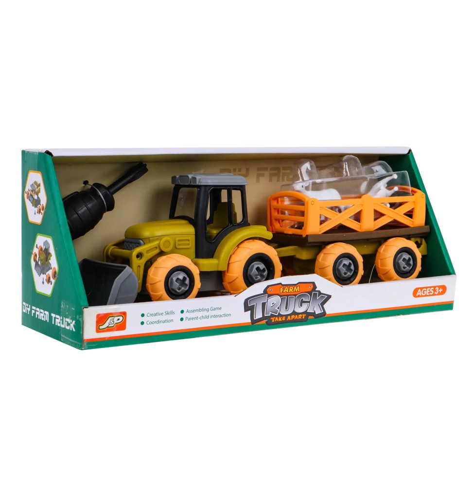 Tractor asamblat cu remorcă și accesorii pentru copii 3+