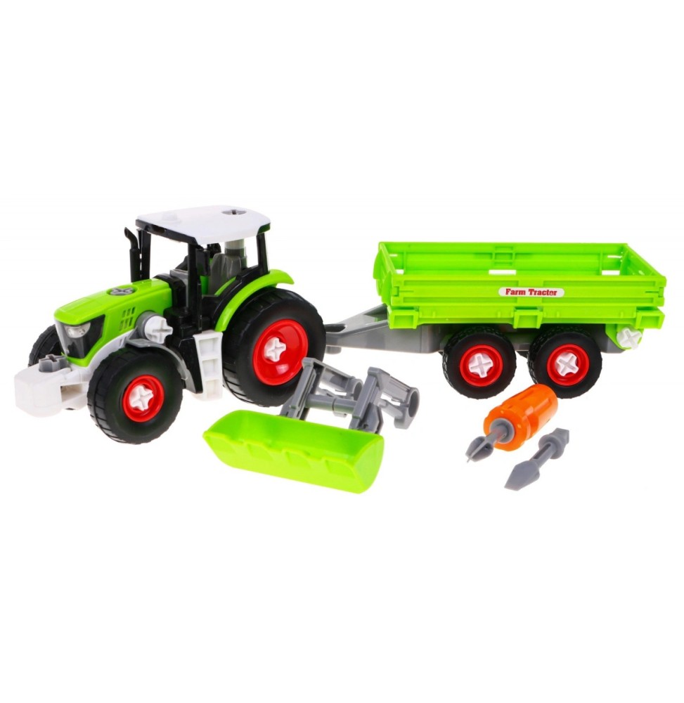 Rozkręcany traktor z przyczepą dla dzieci 3+ z wkrętarką