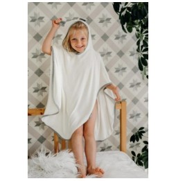 Ecru Bamboo Poncho with Hood for Kids