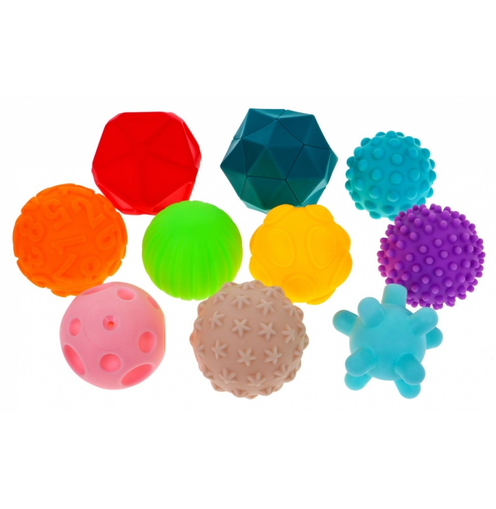 Set of 10 Rubber Sensory Balls for Kids 6m+