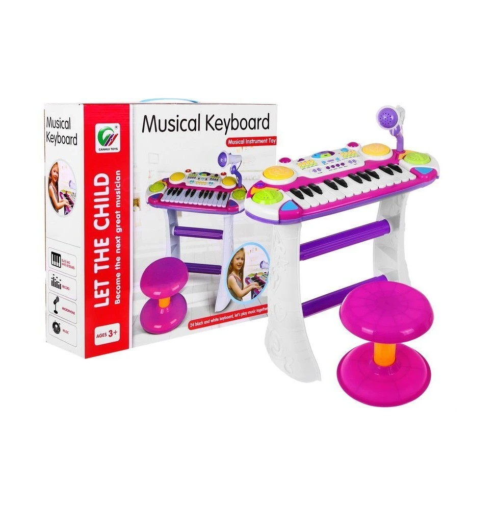 Różowy zestaw muzyczny keyboard, werble, mikrofon dla dzieci 3+