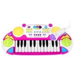 Różowy zestaw muzyczny keyboard, werble, mikrofon dla dzieci 3+