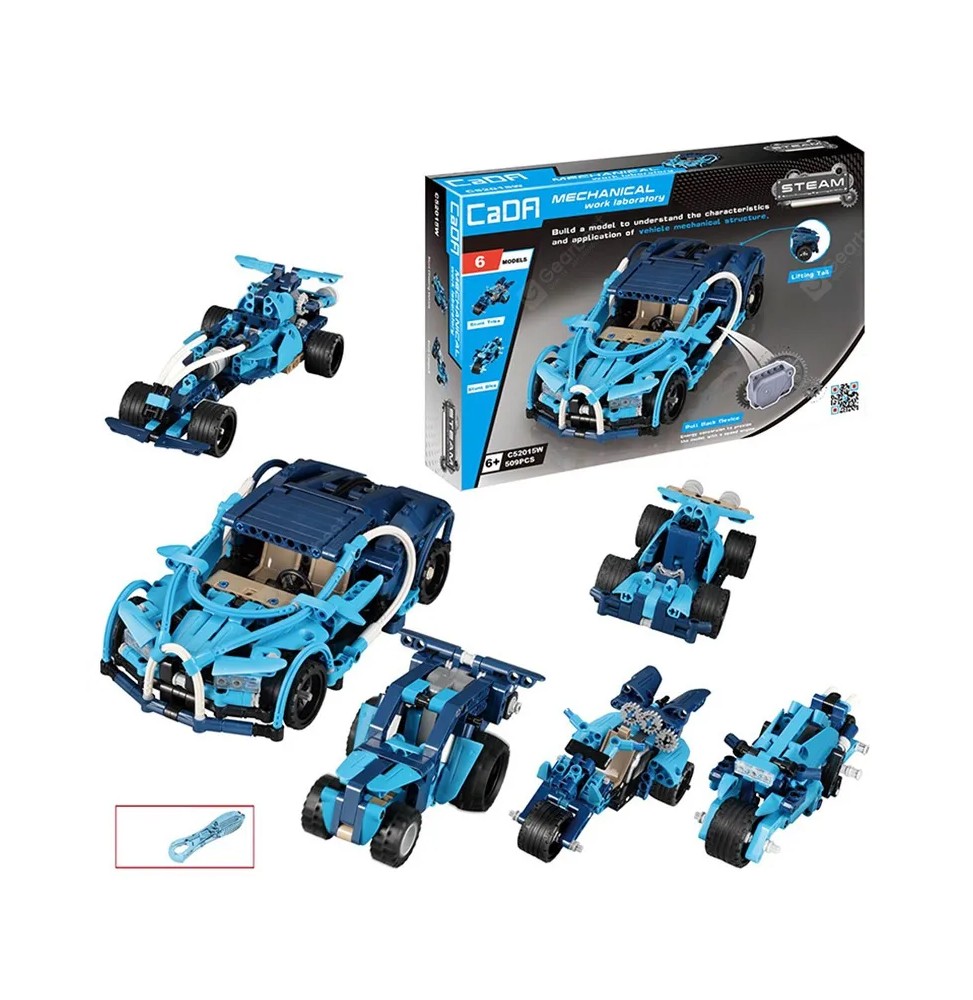 Blocuri CaDA 509 piese. Set 6 vehicule stunt + pull-back