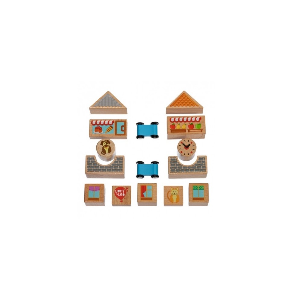 Colorful Wooden Blocks – City – 15 Pieces