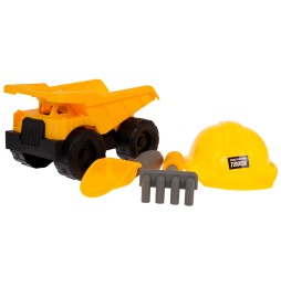 Vehicul de construcție cu cască și accesorii