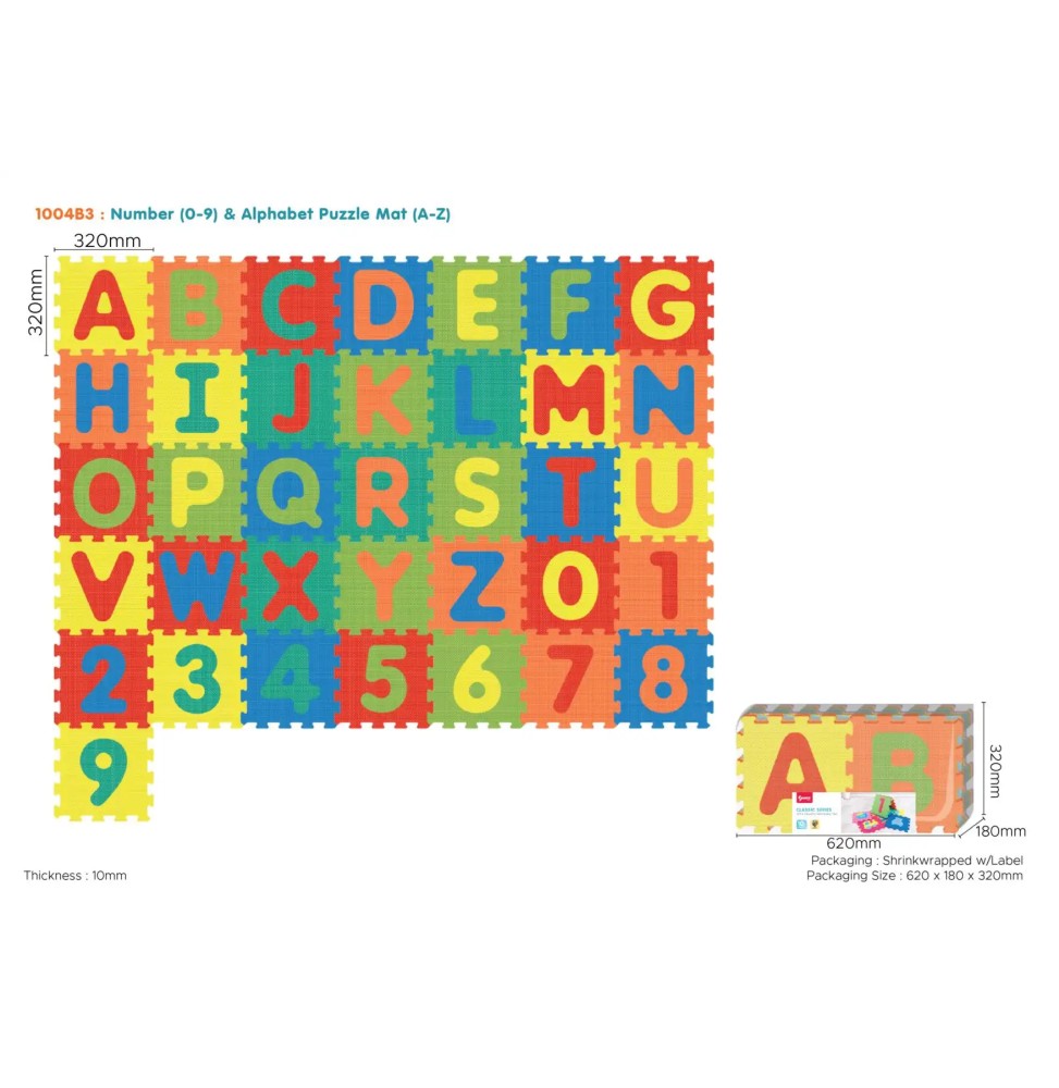 Educational Puzzle Mat for Kids 10m+ with Letters and Numbers