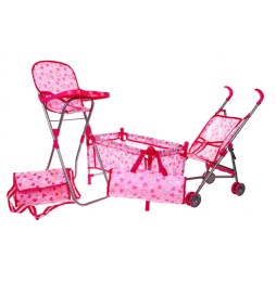 Doll Accessory Set with Stroller and Cradle for Kids 3+