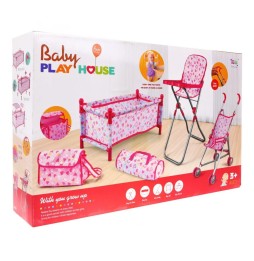 Doll Accessory Set with Stroller and Cradle for Kids 3+