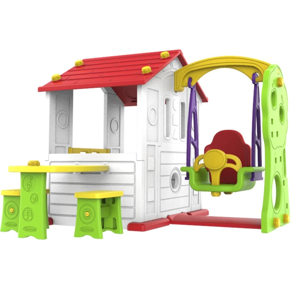 3-in-1 Garden House for Kids with Red Roof