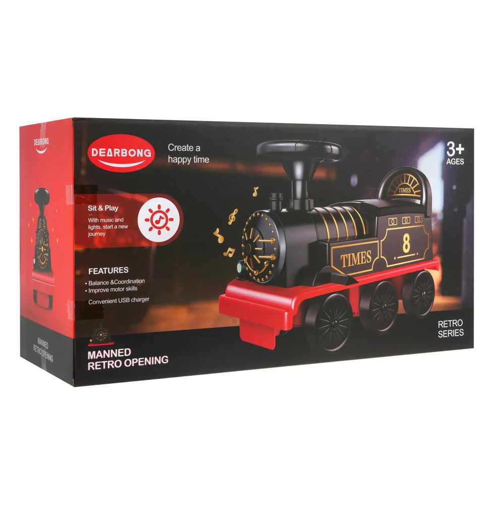 Retro Train Ride-On Toy for Kids with Sounds and Lights