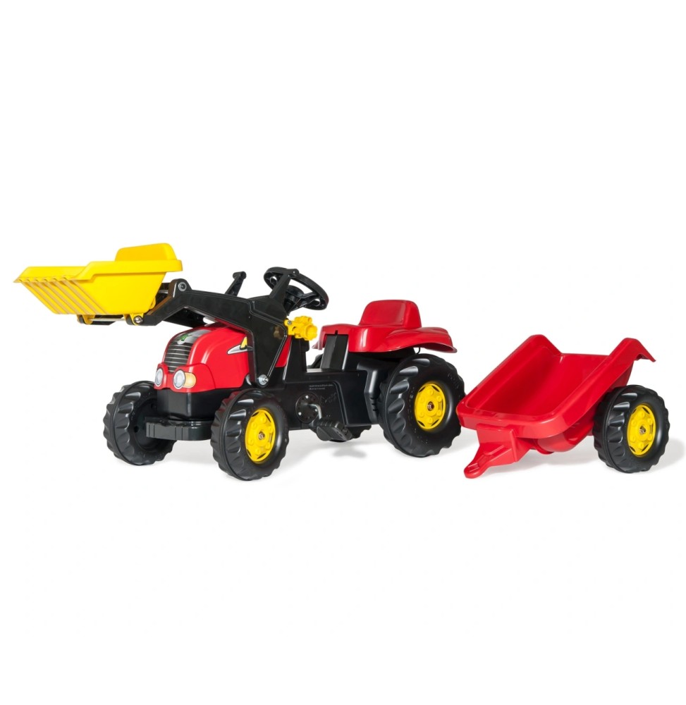 Rolly Kid Tractor with Bucket and Trailer Red