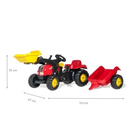 Rolly Kid Tractor with Bucket and Trailer Red