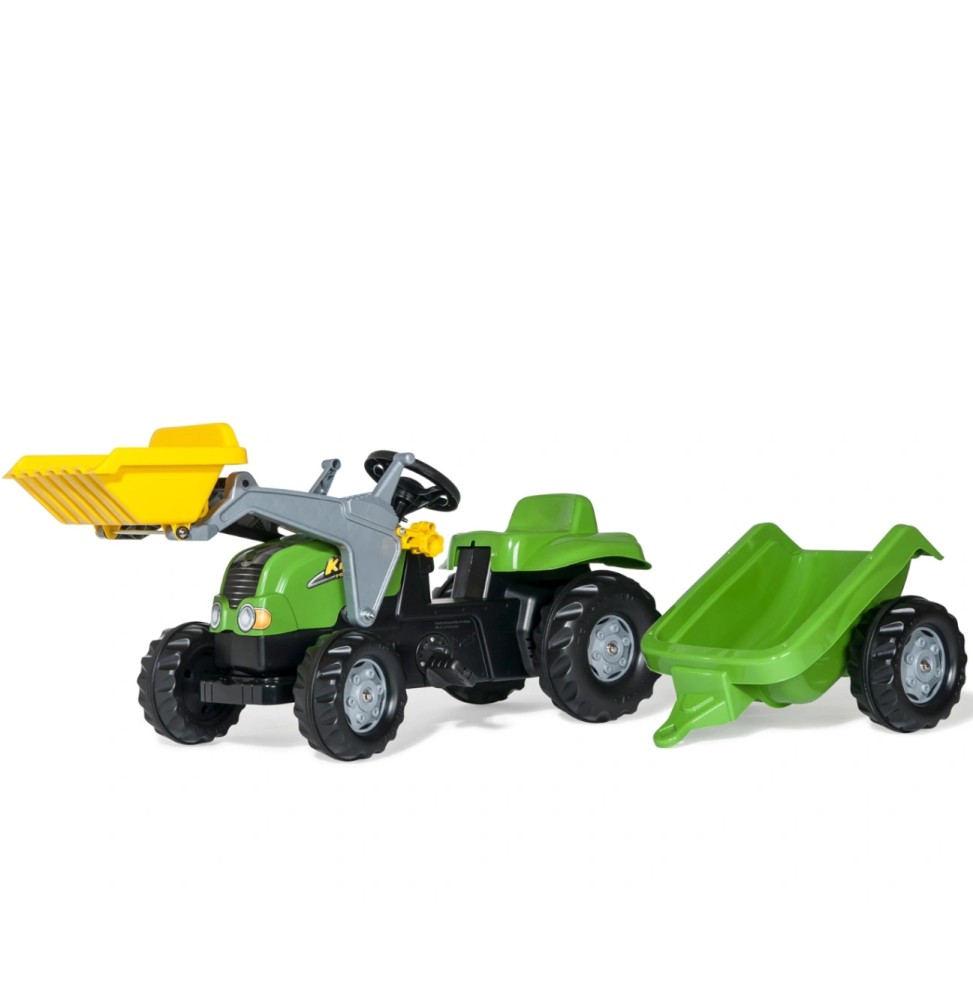 Tractor Rolly Kid X cu cupă și remorcă Verde