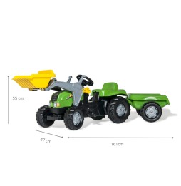 Tractor Rolly Kid X cu cupă și remorcă Verde