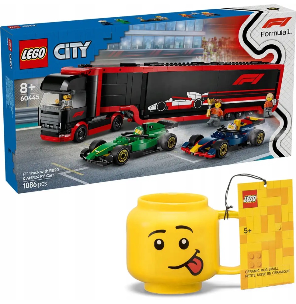 LEGO City 60445 F1 Truck with Cars and Mug