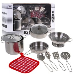 Metal Pot Set for Kids with 11 Accessories