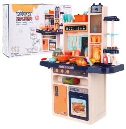 Blue Kitchen for Kids with Faucet and Interactive Burner